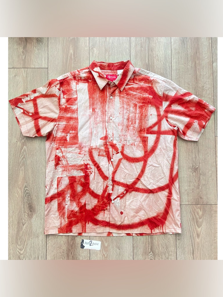 Supreme Christopher Wool S/S Red Spray-Print Button-Down Shirt (Used)
